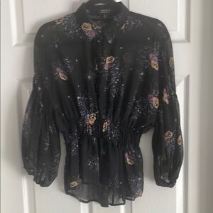 ✨Floral Sheer Black Button Down Blouse
